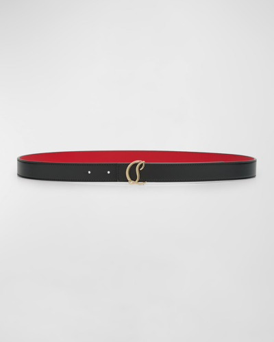 Shop Christian Louboutin Cl Logo Leather Belt In Black/gold