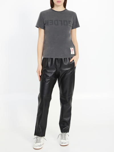 Golden Goose Leather Elastic-waist Cropped Trousers In Black