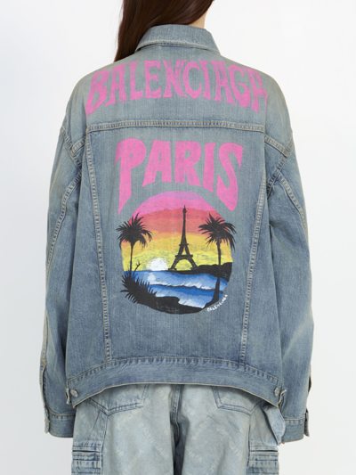 Shop Balenciaga Paris Tropical Jacket In Blue