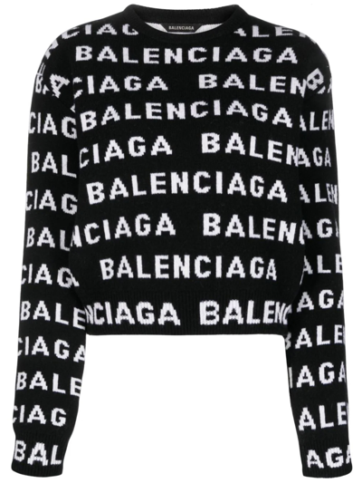 Shop Balenciaga Allover Logo Sweater In Black