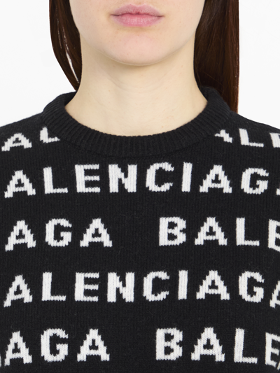 Balenciaga Logo Wool Sweater In Black
