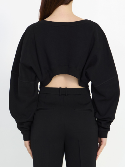 Shop Saint Laurent Cropped Sweatshirt In Black