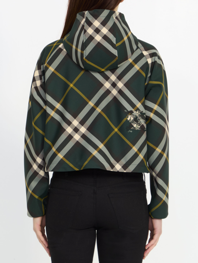 Shop Burberry Check Cropped Lightweight Jacket In Green