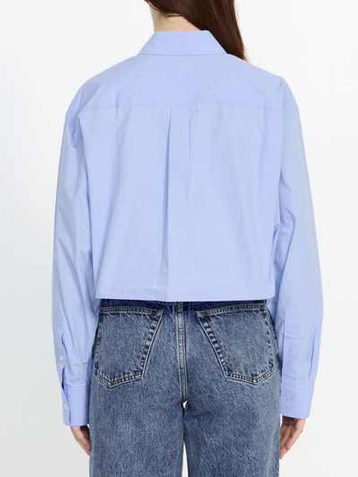 Shop Alexander Wang Cropped Shirt With Halo Print In Light Blue