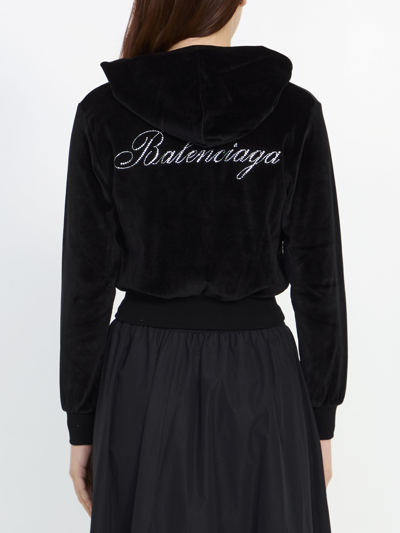 Shop Balenciaga Shrunk Zipup Hoodie In Black