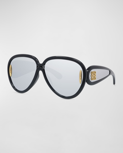 Shop Loewe Anagram Mirrored Acetate Round Sunglasses In Black