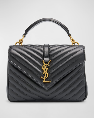 Saint Laurent College Medium Ysl Flap Top-handle Bag In Quilted Leather In Black
