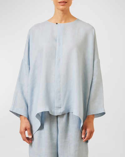 Shop Eskandar Wide Longer-back Round-neck Shirt (mid Plus Length) In Woadblue