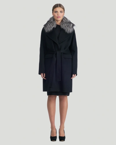 Shop Gorski Double Face Cashmere Short Coat, Silver Fox Collar, Belt In Black