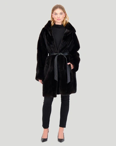 Shop Gorski Mink Short Coat, Leather Belt In Black