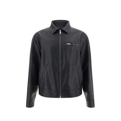 Shop Prada Leather Jacket In Black