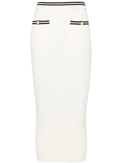 Shop Alessandra Rich Midi Skirt With Striped Edge In White