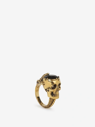 Shop Alexander Mcqueen Crystal Skull Ring In Daurat