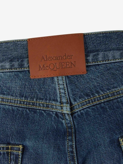 Shop Alexander Mcqueen Distressed Cotton Jeans In Blau Denim