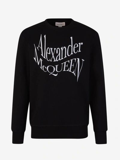 Shop Alexander Mcqueen Embroidered Cotton Sweatshirt In Negre