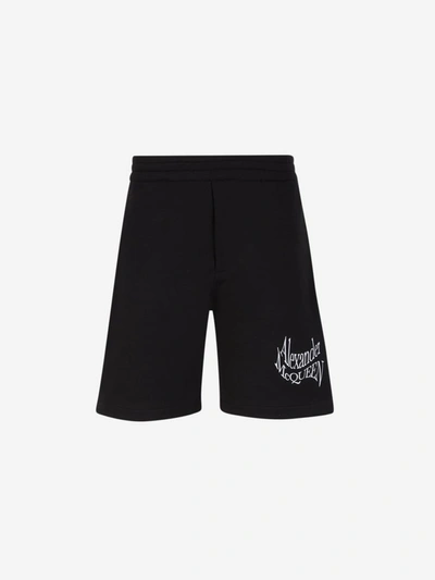 Shop Alexander Mcqueen Logo Cotton Bermuda Shorts In Negre