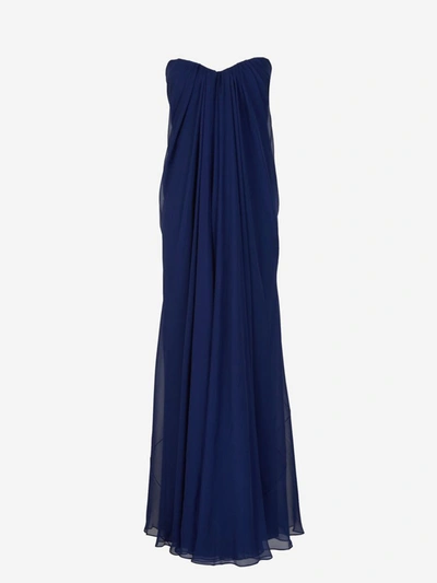 Shop Alexander Mcqueen Maxi Silk Dress In Blau Cobalt