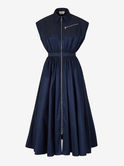 Shop Alexander Mcqueen Midi Draped Dress In Blau Nit
