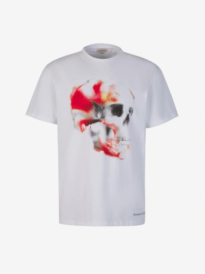 Shop Alexander Mcqueen Printed Cotton T-shirt In Blanc