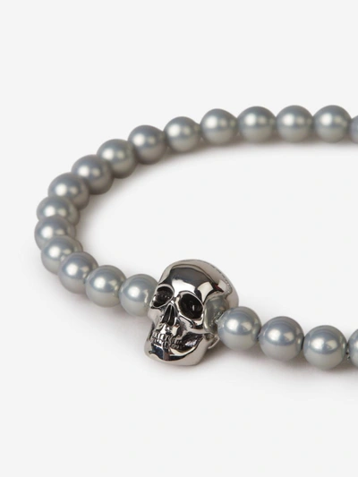 Shop Alexander Mcqueen Skull Beads Bracelet In Platejat