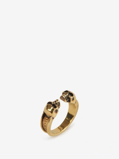 Shop Alexander Mcqueen Twin Skull Ring In Daurat