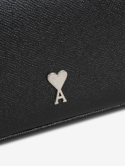 Shop Ami Alexandre Mattiussi Ami Paris Logo Leather Toiletry Bag In Negre