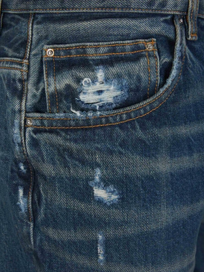 Shop Amiri Distressed Straight Jeans In Blau Denim