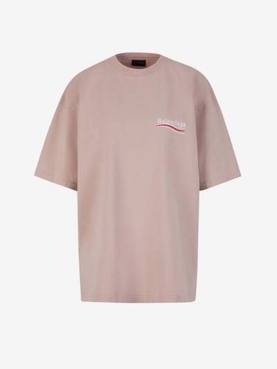 Shop Balenciaga Cotton Logo T-shirt In Rosa Envellit