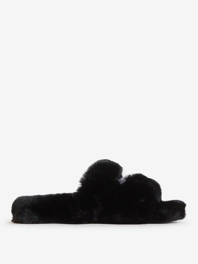 Shop Balenciaga Furry Slide Sandals In Negre