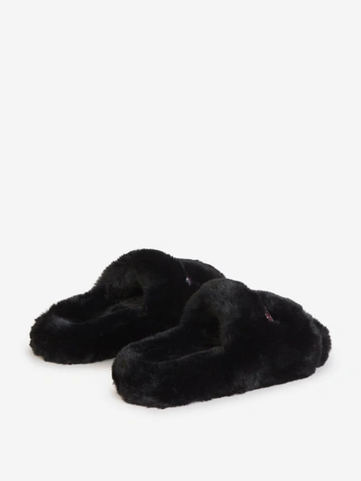 Shop Balenciaga Furry Slide Sandals In Negre