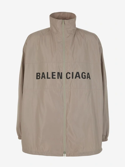 Shop Balenciaga Logo Technical Jacket In Taupe