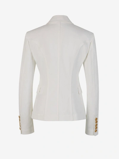 Shop Balmain Buttons Denim Blazer In Blanc