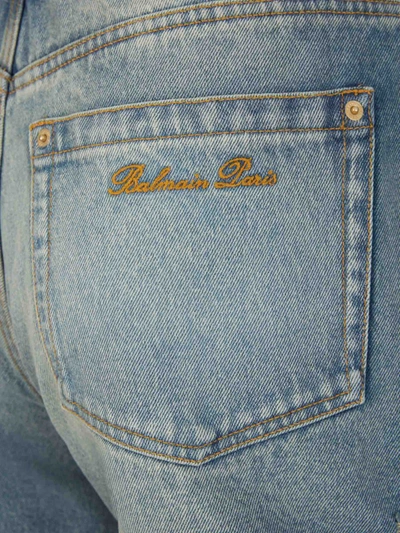 Shop Balmain Cotton Denim Shorts In Blau Denim