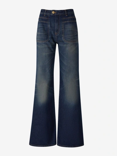 Shop Balmain Cotton Flared Jeans In Blau Denim