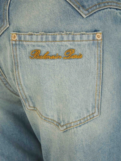 Shop Balmain Cotton Flare Jeans In Blau Denim