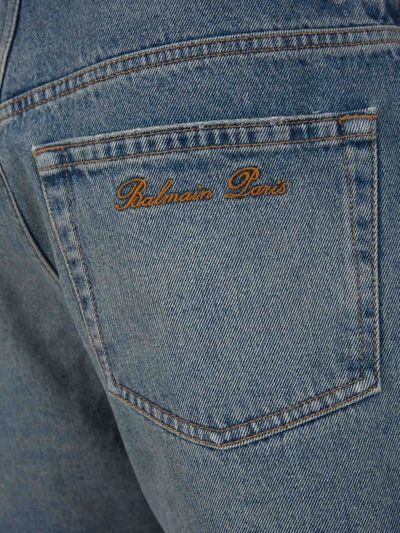 Shop Balmain Destroyed Denim Bermuda Shorts In Blau Denim