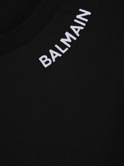 Shop Balmain Embroidered Cotton T-shirt In Negre