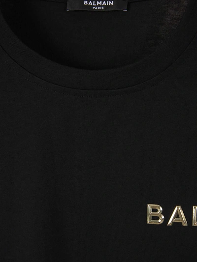 Shop Balmain Logo Cotton T-shirt In Negre