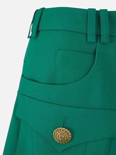 Shop Balmain Mini Wool Skirt In Verd Turquesa