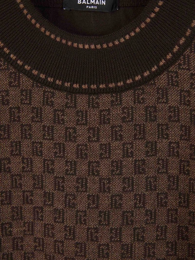 Shop Balmain Monogram Wool In Marró