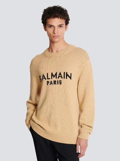 Shop Balmain Wool Knit Sweater In Camel