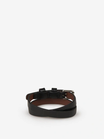 Shop Alexander Mcqueen Leather Skull Bracelet In Negre