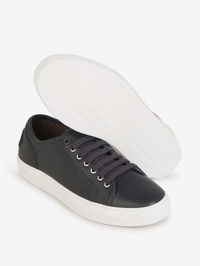 Shop Brioni Leather Sustainable Sneakers In Blau Nit