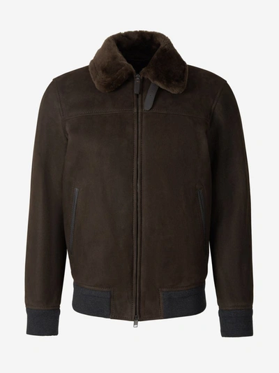 Shop Brioni Suede Leather Jacket In Marró Fosc