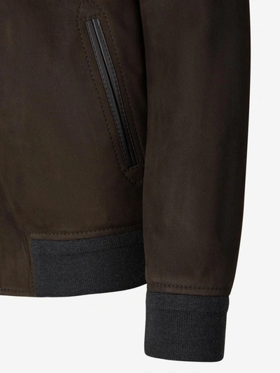 Shop Brioni Suede Leather Jacket In Marró Fosc