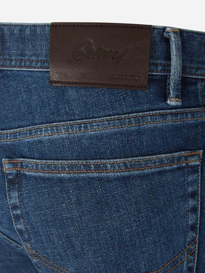 Shop Brioni Twill Cotton Jeans In Blau Marí