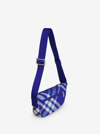 Burberry Blue Embroidered Nylon Shield Crossbody Bag In Blau Cobalt