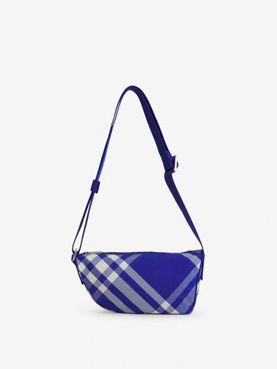 Burberry Blue Embroidered Nylon Shield Crossbody Bag In Blau Cobalt