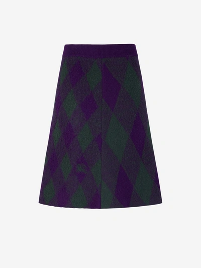 Shop Burberry Diamond Motif Wool Skirt In Porpre