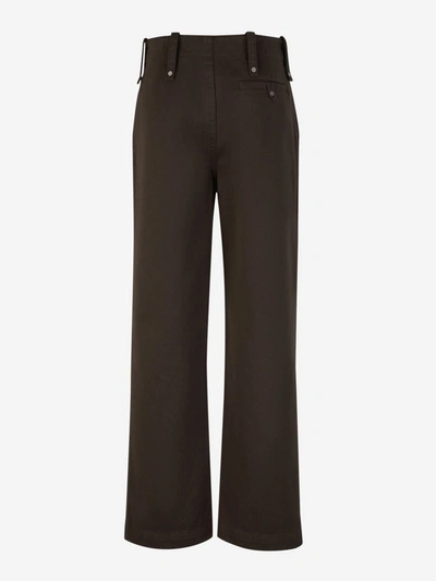Shop Burberry Straight Cotton Trousers In Verd Fosc